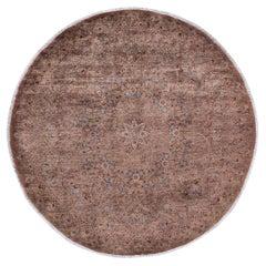 One of a Kind Hand Knotted Contemporary Overdyed Beige Round Area Rug