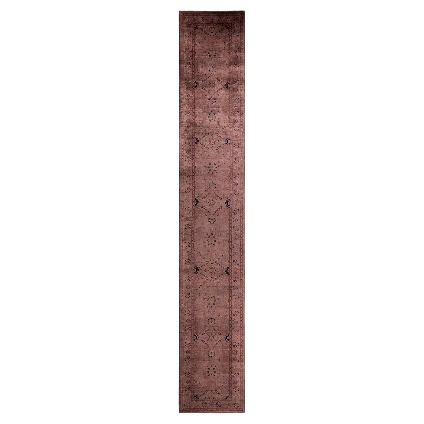 One of a Kind Hand Knotted Contemporary Overdyed Beige Runner