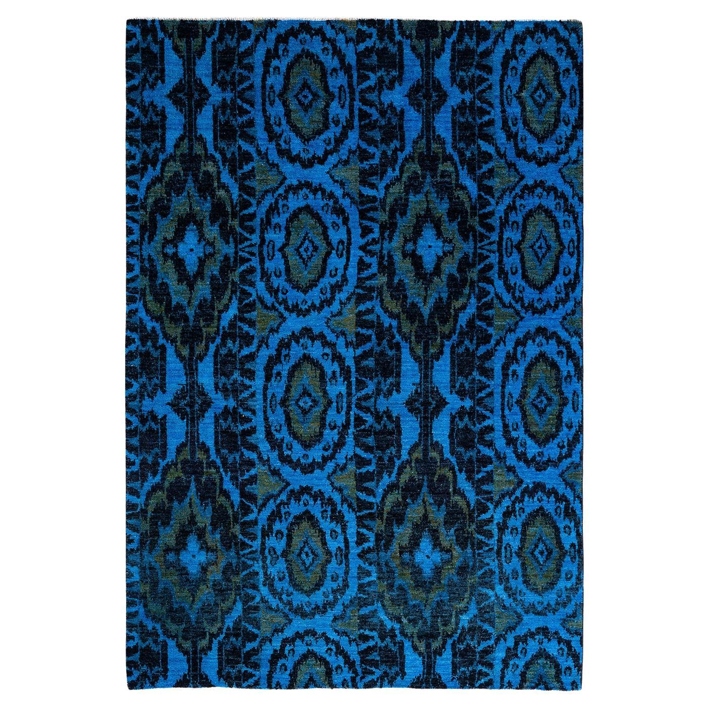 One of a Kind Hand Knotted Contemporary Overdyed Black Area Rug