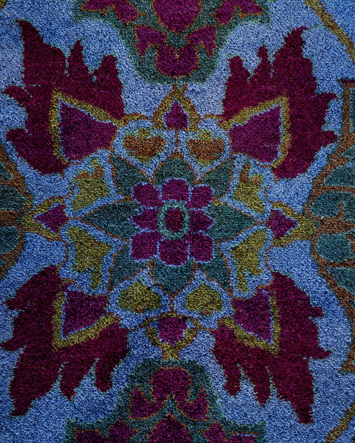 Pakistani One of a Kind Hand Knotted Contemporary Overdyed Blue Area Rug For Sale