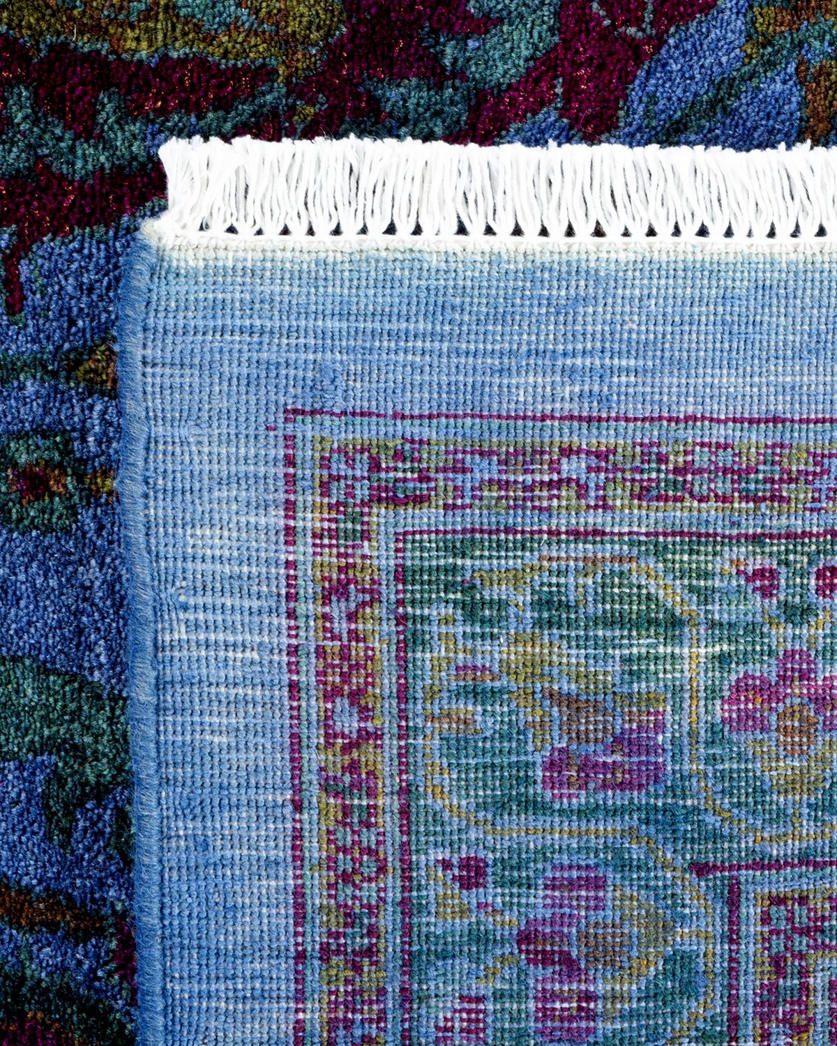 Wool One of a Kind Hand Knotted Contemporary Overdyed Blue Area Rug For Sale