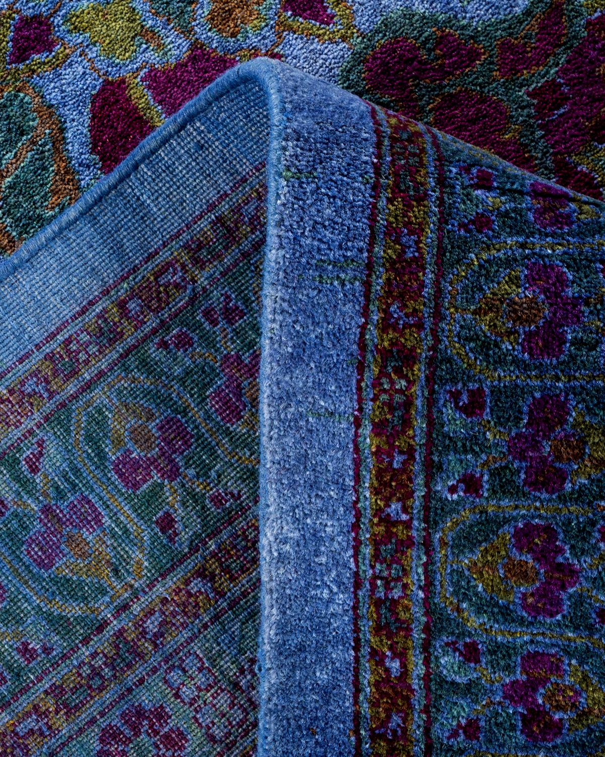 One of a Kind Hand Knotted Contemporary Overdyed Blue Area Rug For Sale 1