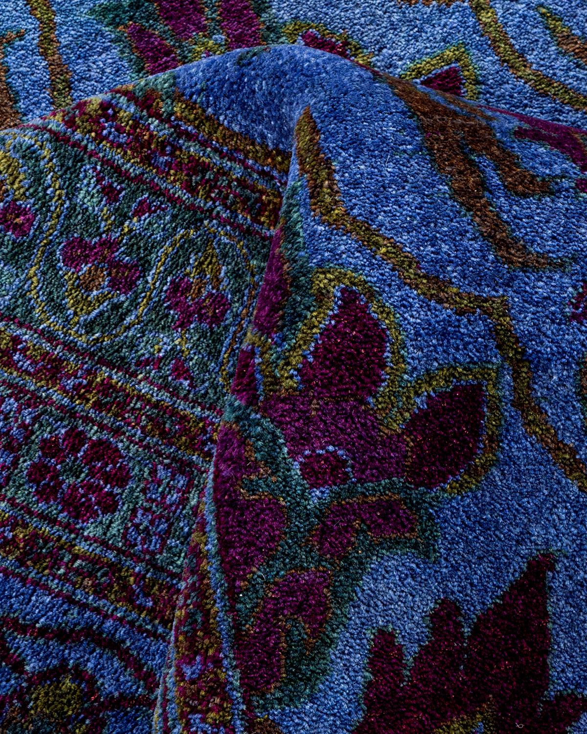 One of a Kind Hand Knotted Contemporary Overdyed Blue Area Rug For Sale 2
