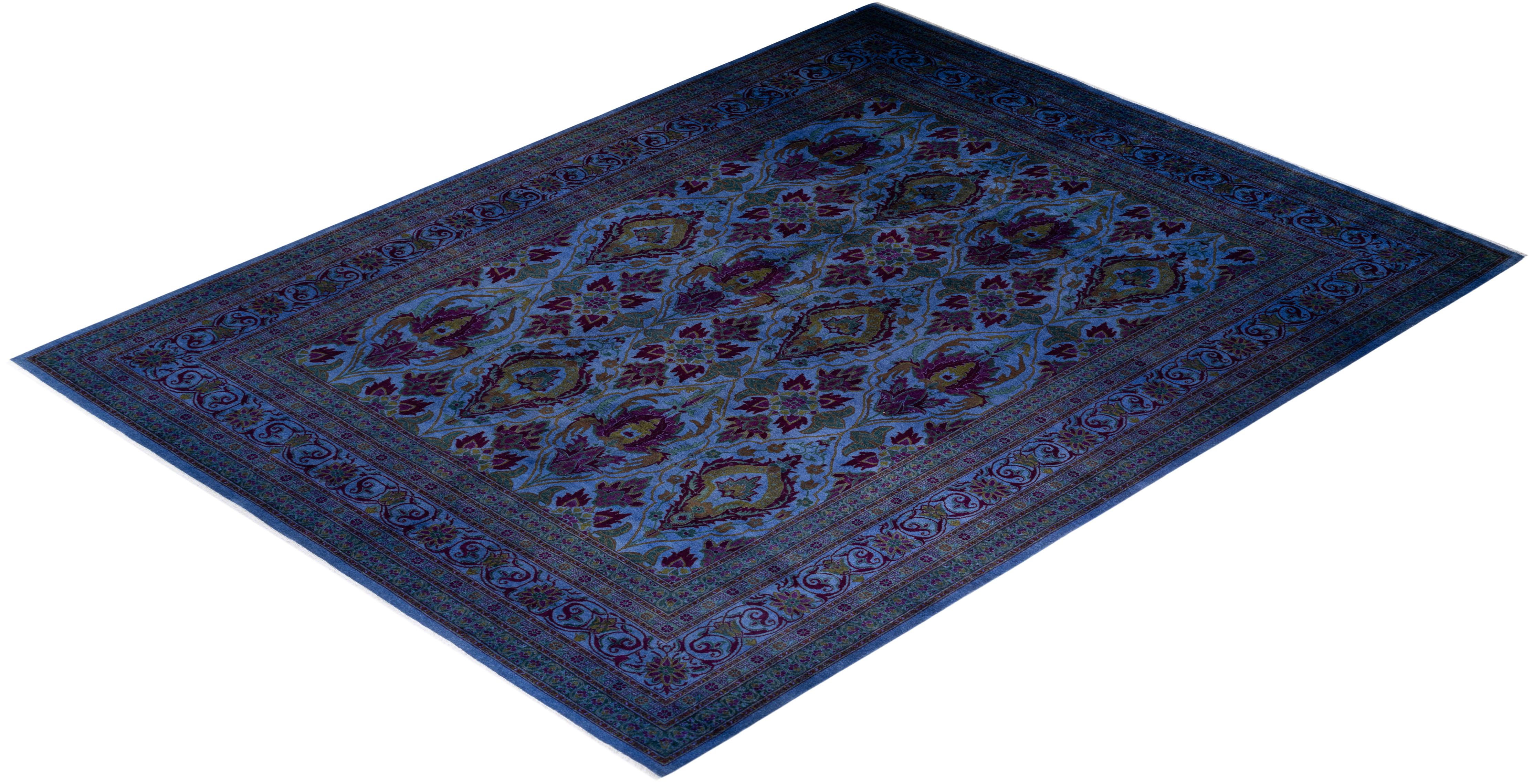 One of a Kind Hand Knotted Contemporary Overdyed Blue Area Rug For Sale 3