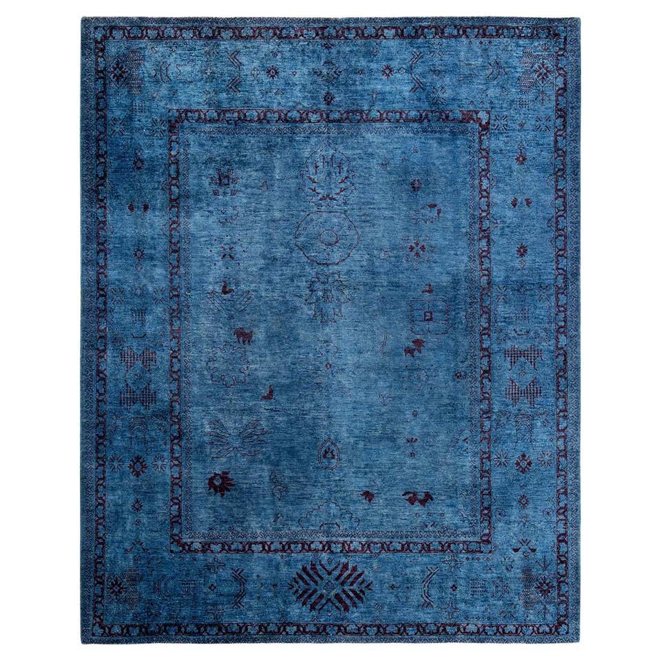 Single Color Rugs One of a Kind Hand Knotted Contemporary Overdyed Blue Area Rug For Sale ...