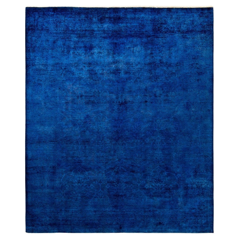 Contemporary Rug Blue One of a Kind Hand Knotted Contemporary Overdyed Blue Area Rug For Sale ...
