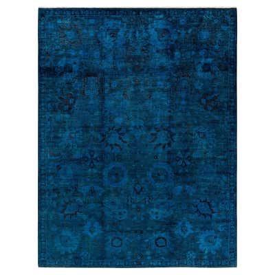 One of a Kind Hand Knotted Contemporary Overdyed Blue Area Rug For Sale ...