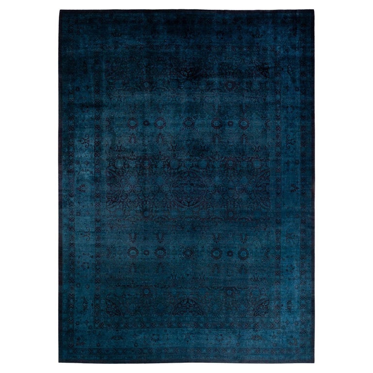 One of a Kind Hand Knotted Contemporary Overdyed Blue Area Rug For Sale ...