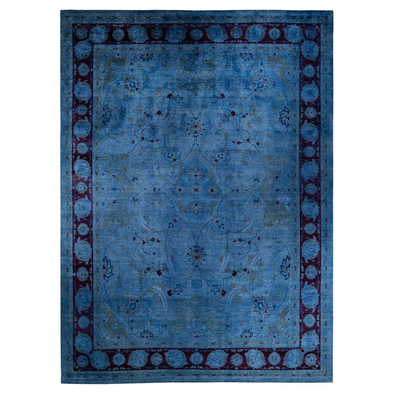 Blue Overdyed Rug One of a Kind Hand Knotted Contemporary Overdyed Blue Area Rug For Sale ...