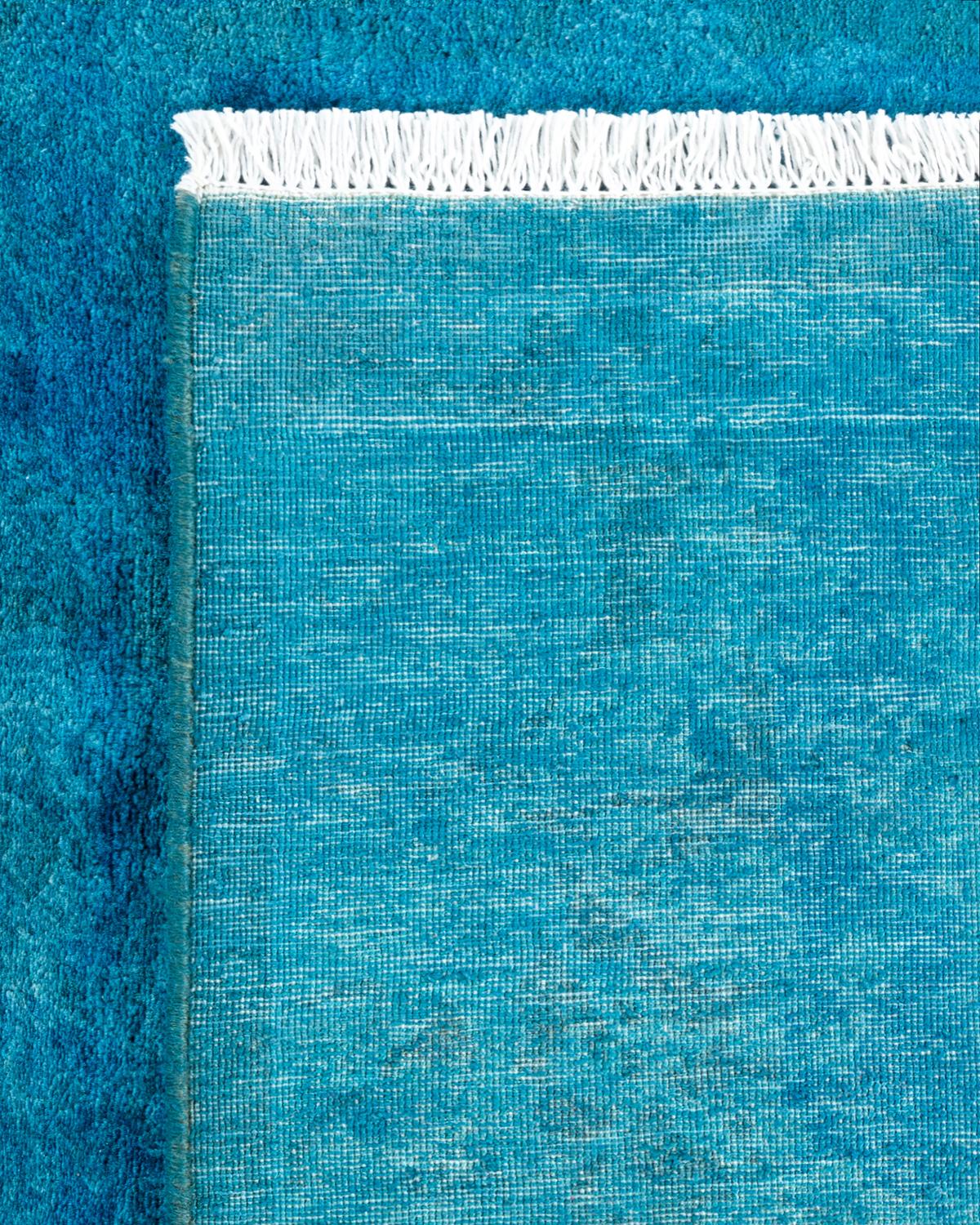 Wool One of a Kind Hand Knotted Contemporary Overdyed Blue Square Area Rug For Sale