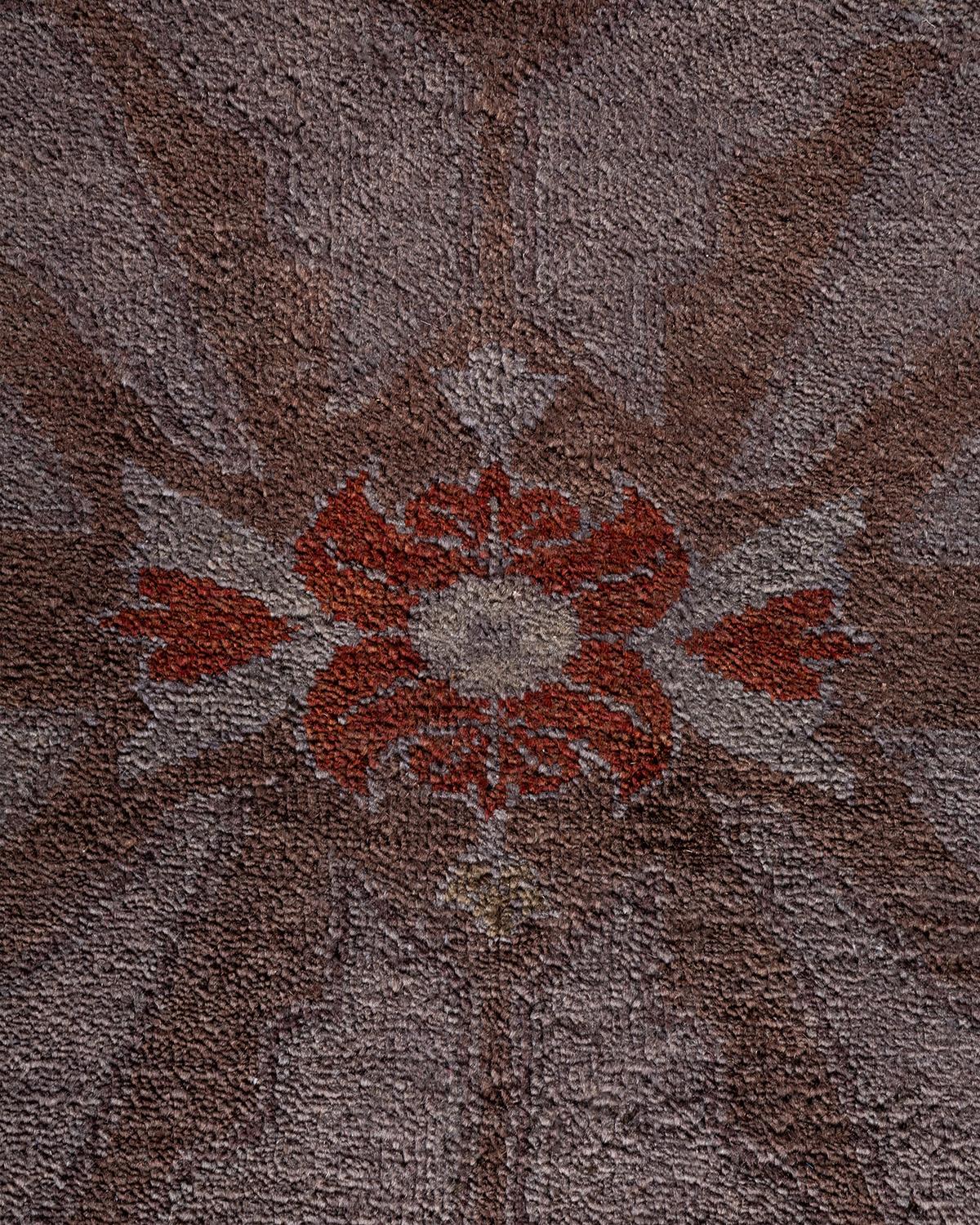 Pakistani One of a Kind Hand Knotted Contemporary Overdyed Brown Area Rug For Sale