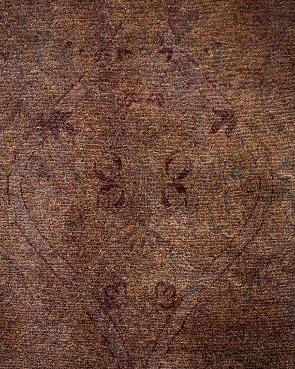 Pakistani One of a Kind Hand Knotted Contemporary Overdyed Brown Area Rug For Sale