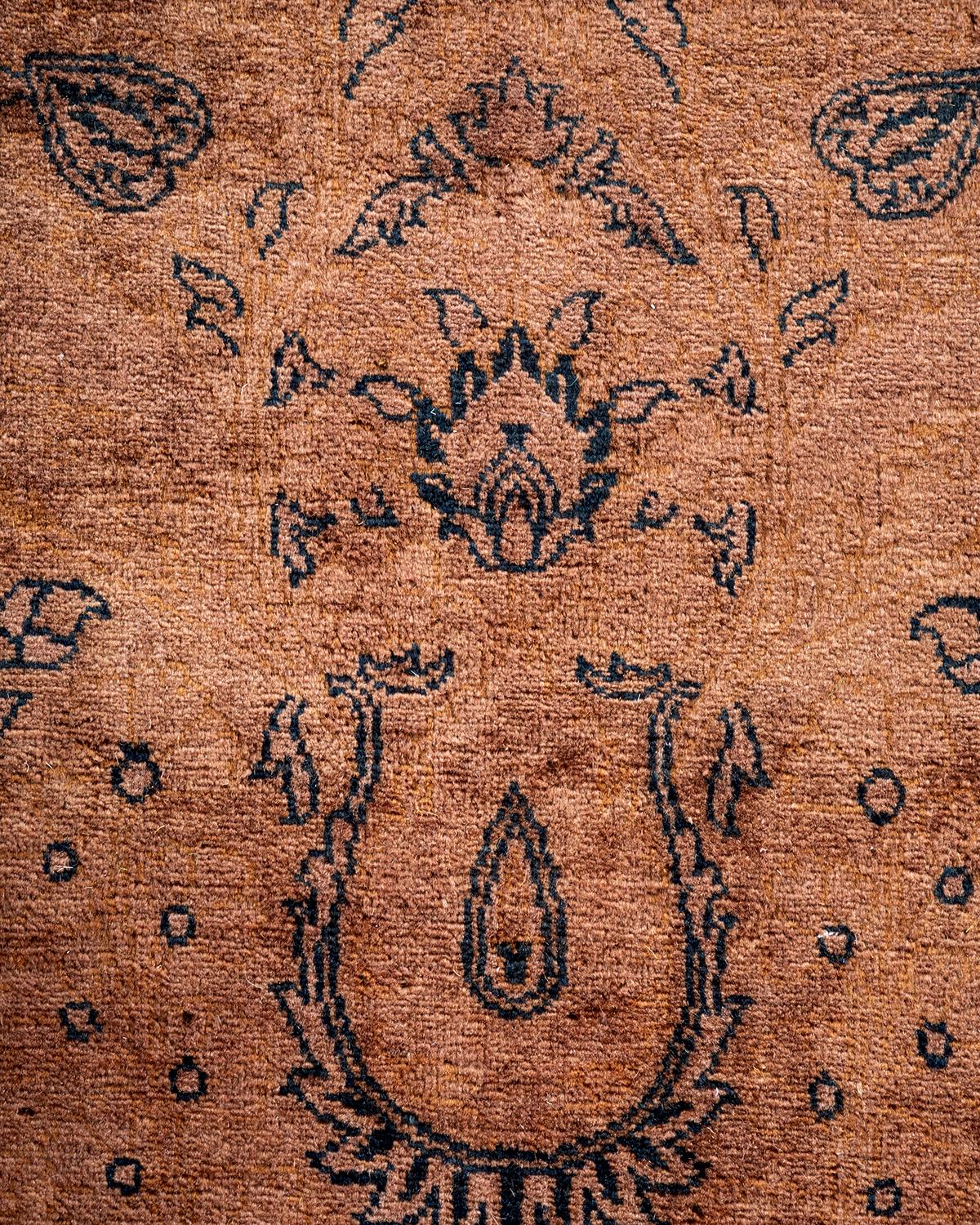 Pakistani One of a Kind Hand Knotted Contemporary Overdyed Brown Area Rug For Sale
