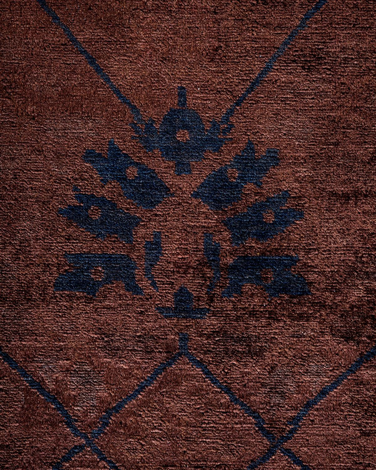 Pakistani One of a Kind Hand Knotted Contemporary Overdyed Brown Area Rug For Sale