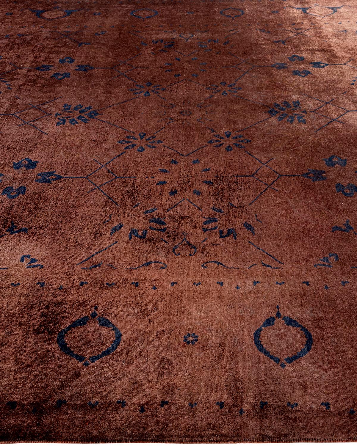 One of a Kind Hand Knotted Contemporary Overdyed Brown Area Rug In New Condition For Sale In Norwalk, CT