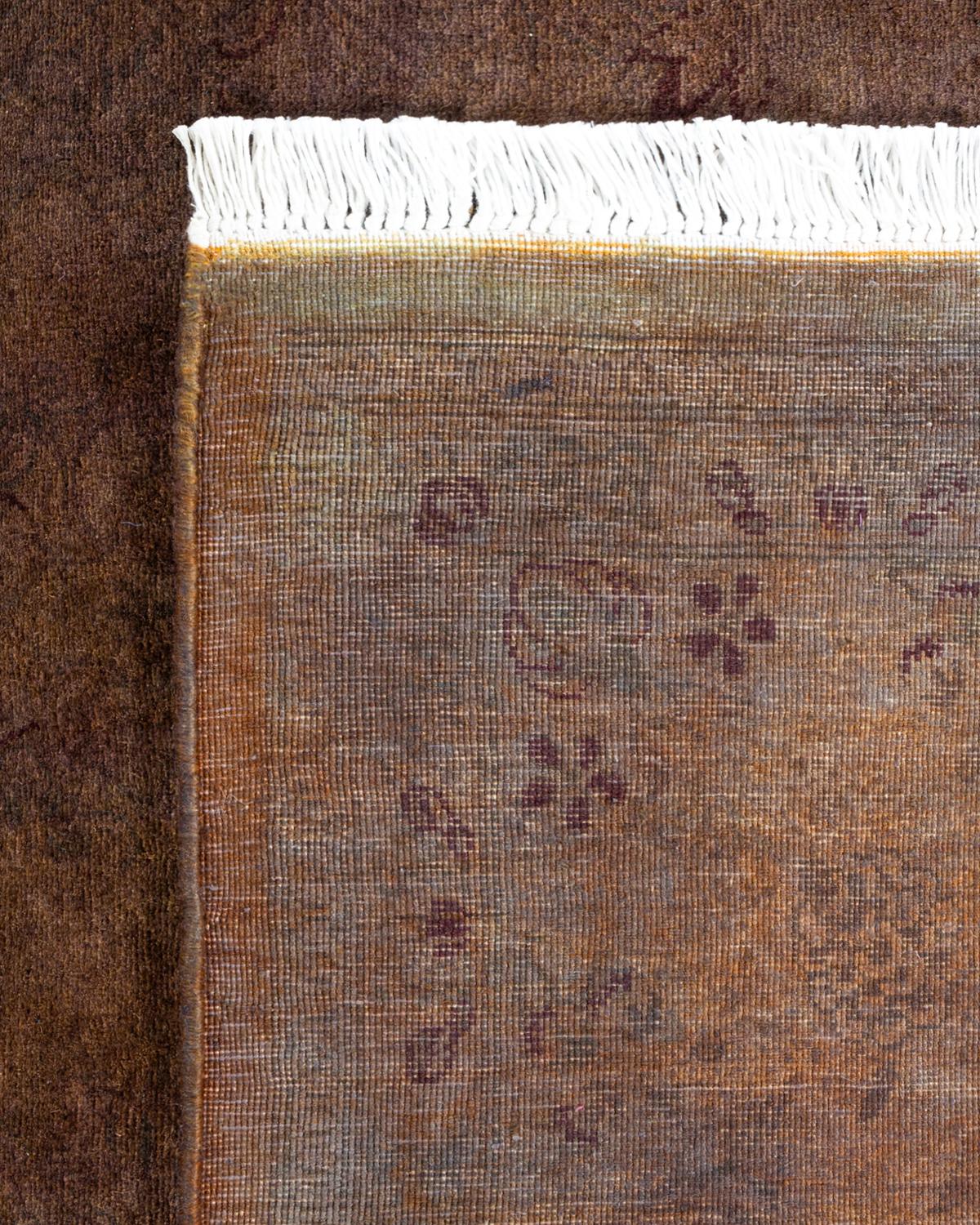 Wool One of a Kind Hand Knotted Contemporary Overdyed Brown Area Rug For Sale