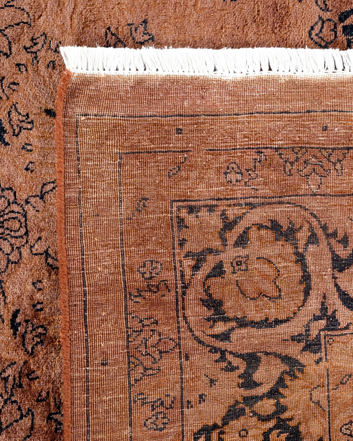 Wool One of a Kind Hand Knotted Contemporary Overdyed Brown Area Rug For Sale