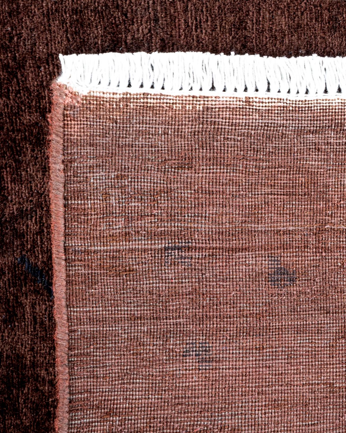 Wool One of a Kind Hand Knotted Contemporary Overdyed Brown Area Rug For Sale