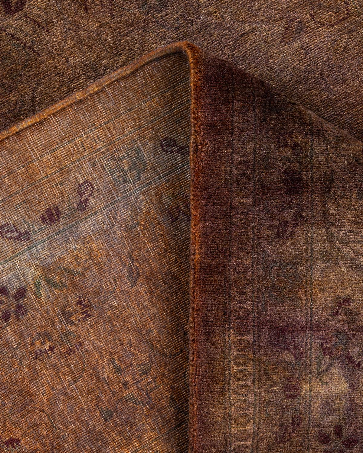 One of a Kind Hand Knotted Contemporary Overdyed Brown Area Rug For Sale 1
