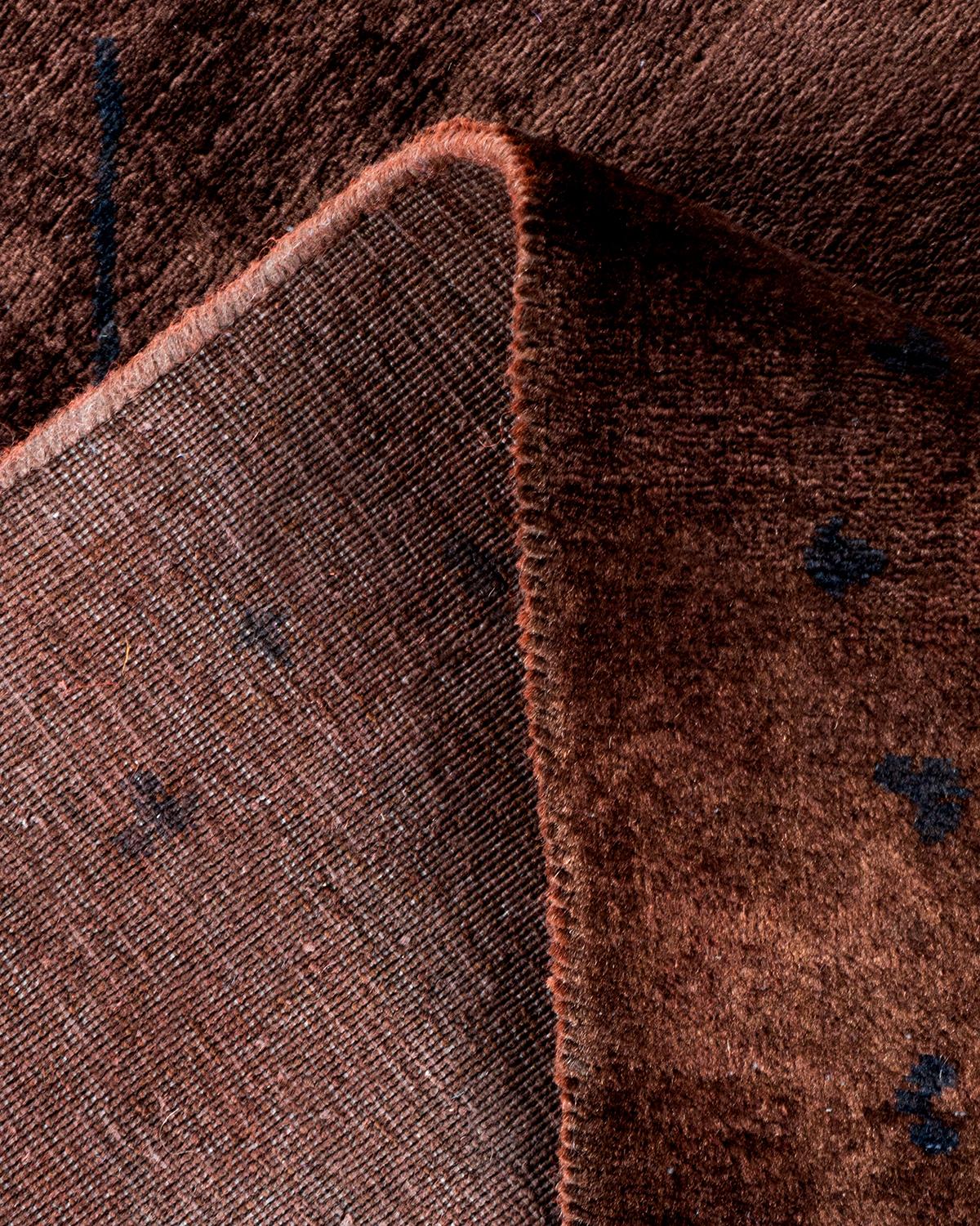 One of a Kind Hand Knotted Contemporary Overdyed Brown Area Rug For Sale 1
