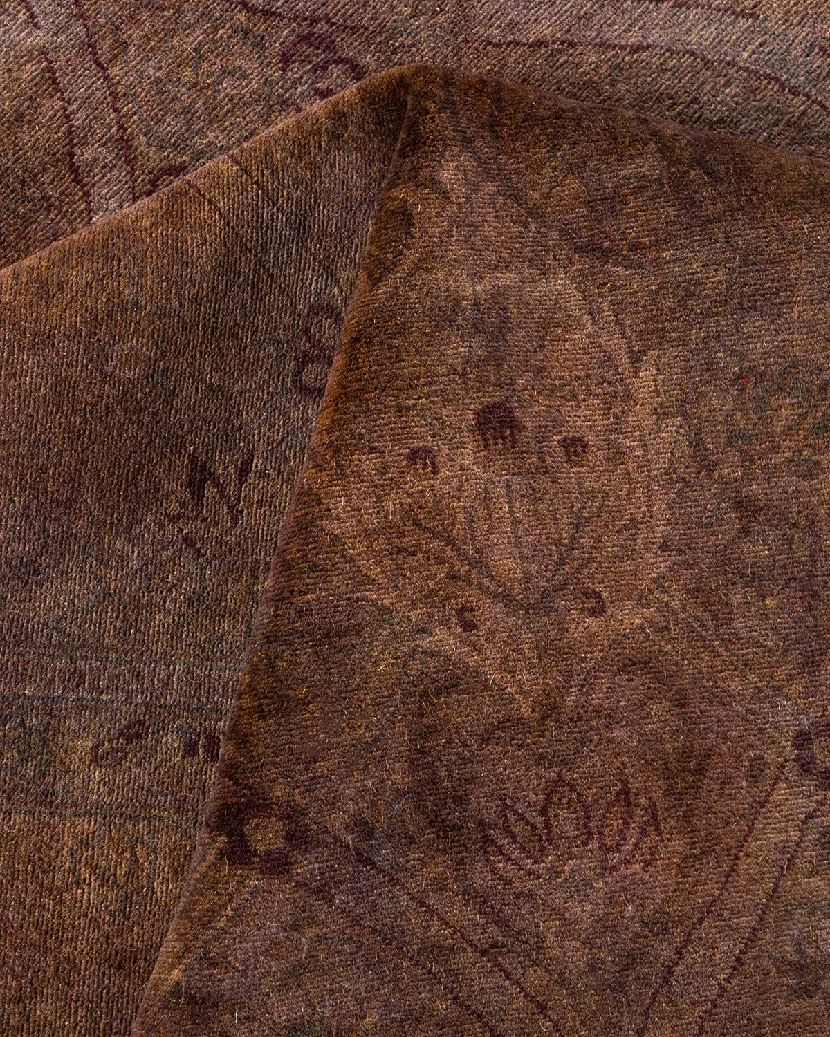 One of a Kind Hand Knotted Contemporary Overdyed Brown Area Rug For Sale 2