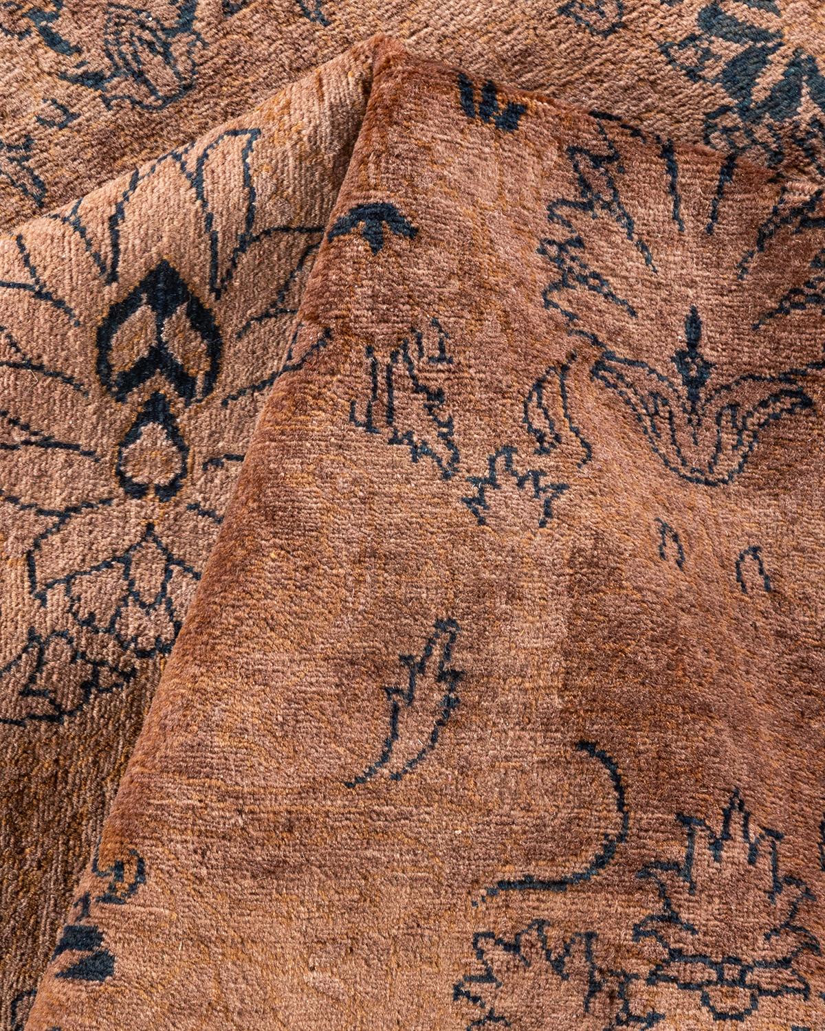 One of a Kind Hand Knotted Contemporary Overdyed Brown Area Rug For Sale 2