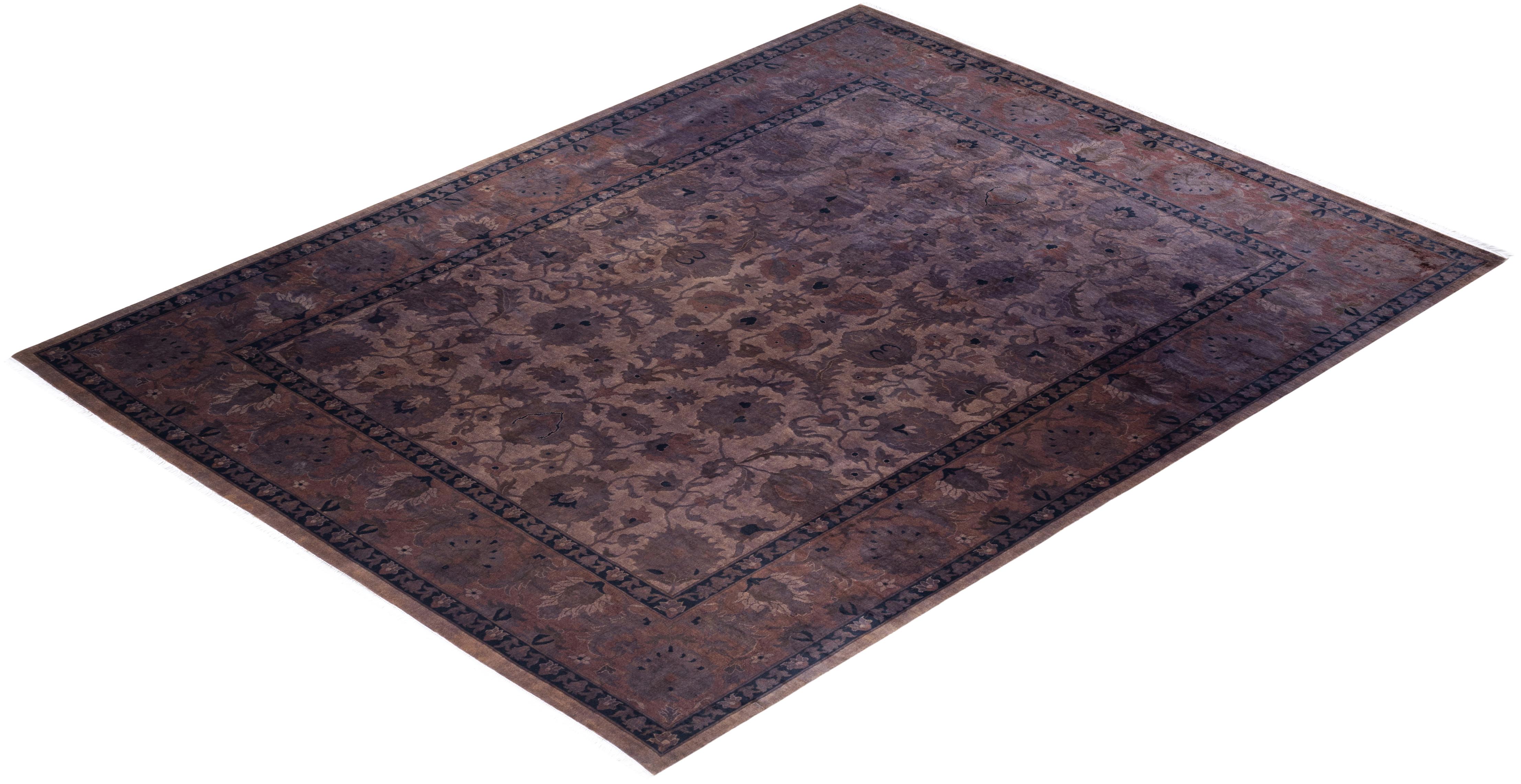 One of a Kind Hand Knotted Contemporary Overdyed Brown Area Rug For Sale 3