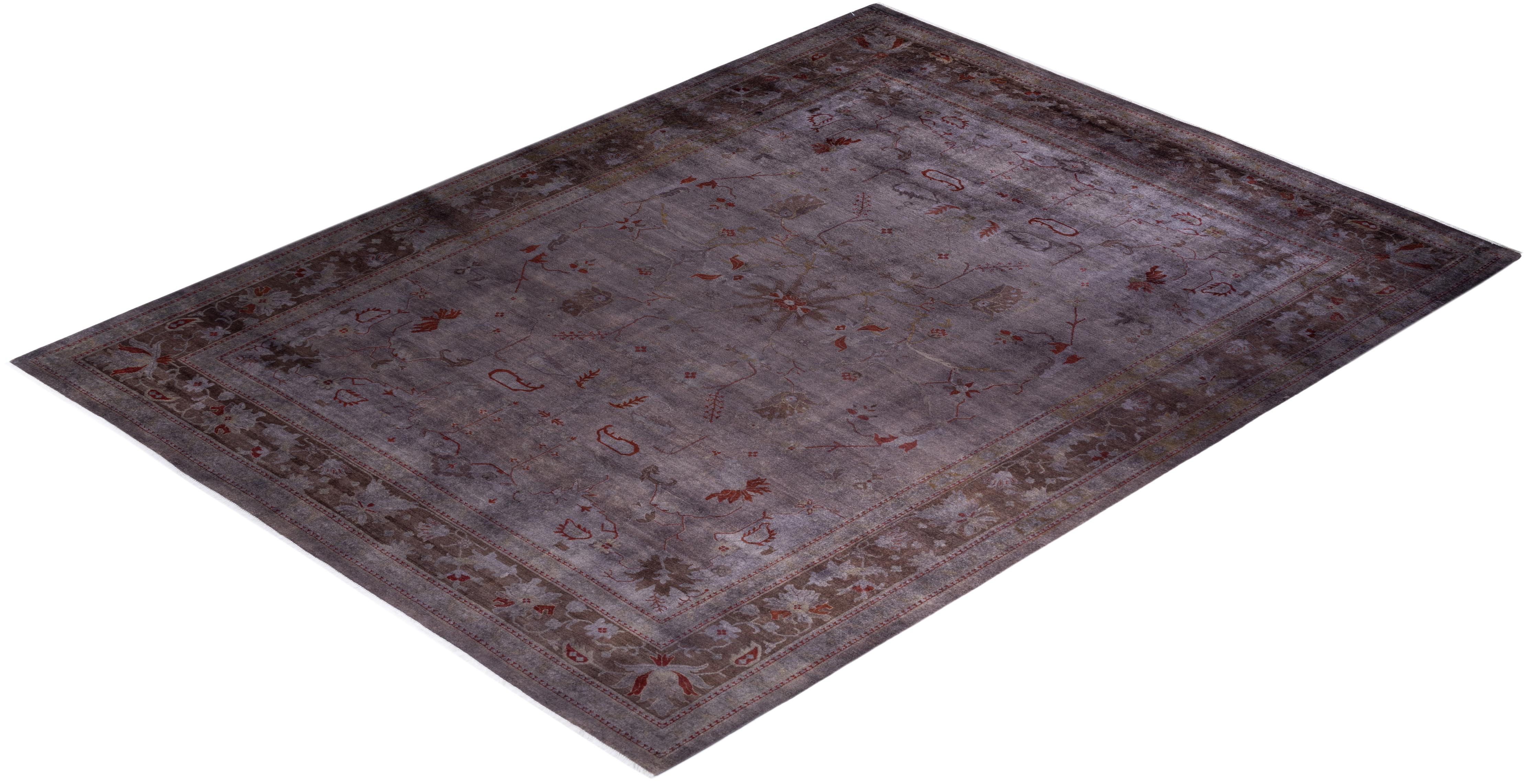 One of a Kind Hand Knotted Contemporary Overdyed Brown Area Rug For Sale 3