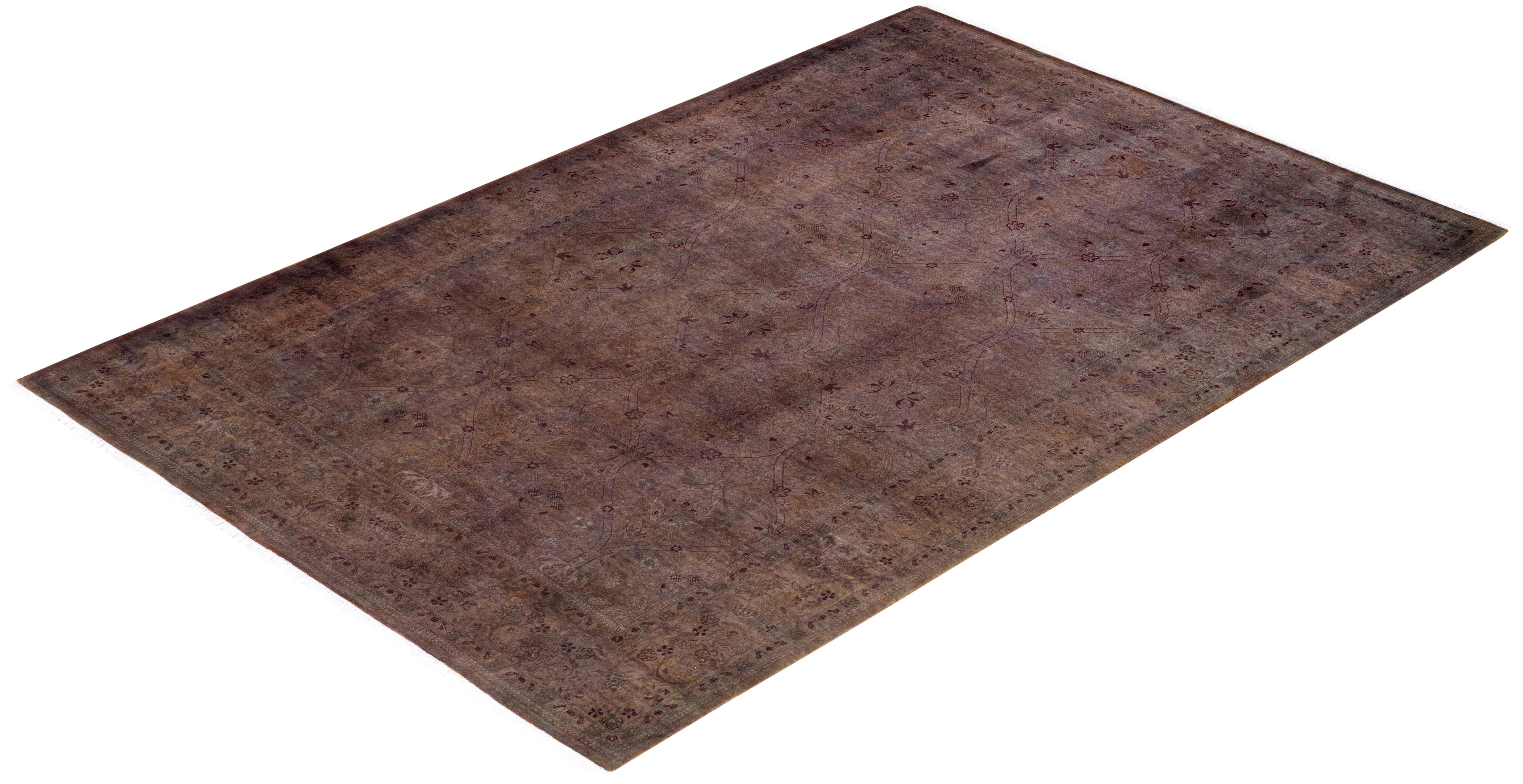 One of a Kind Hand Knotted Contemporary Overdyed Brown Area Rug For Sale 3