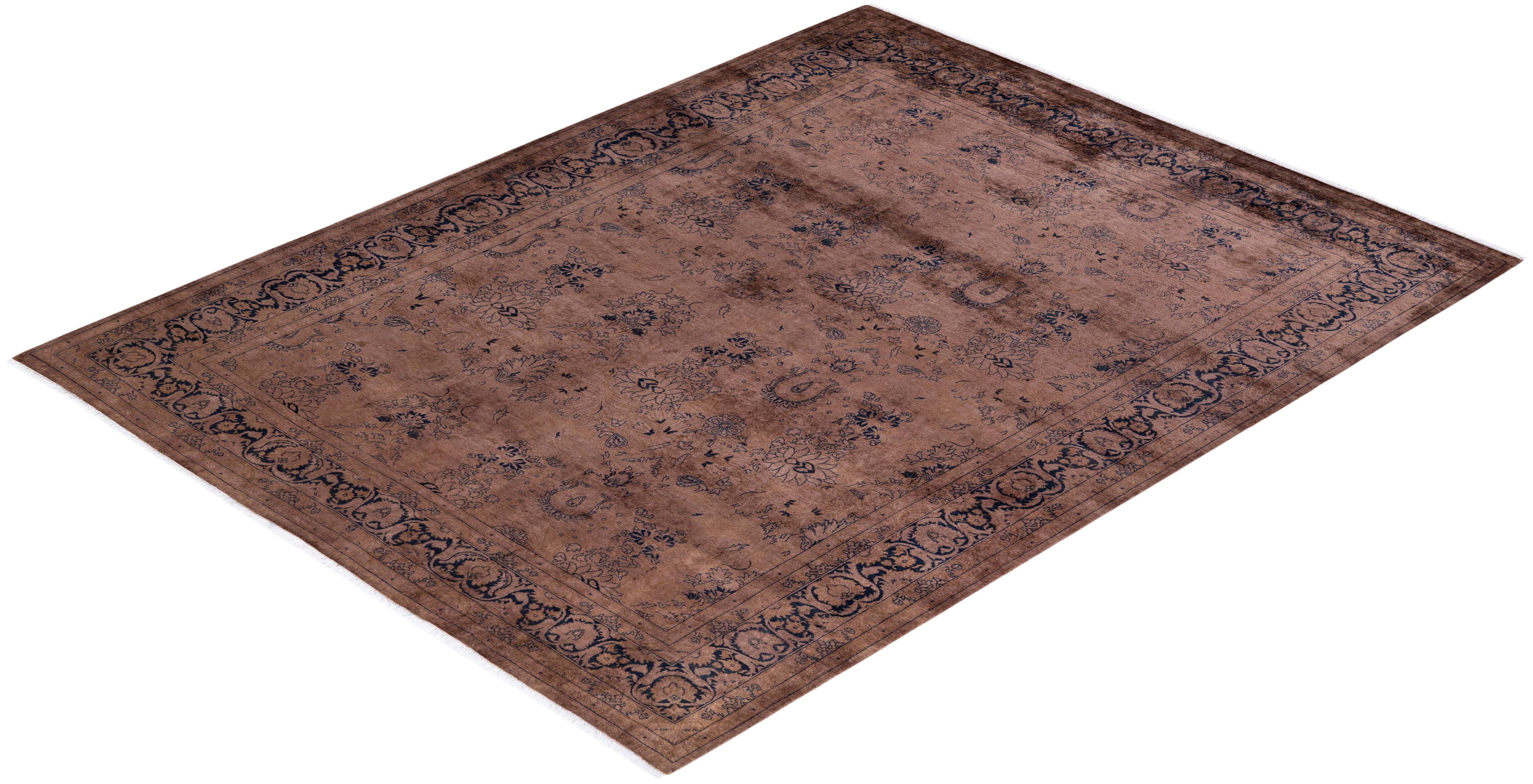 One of a Kind Hand Knotted Contemporary Overdyed Brown Area Rug For Sale 3
