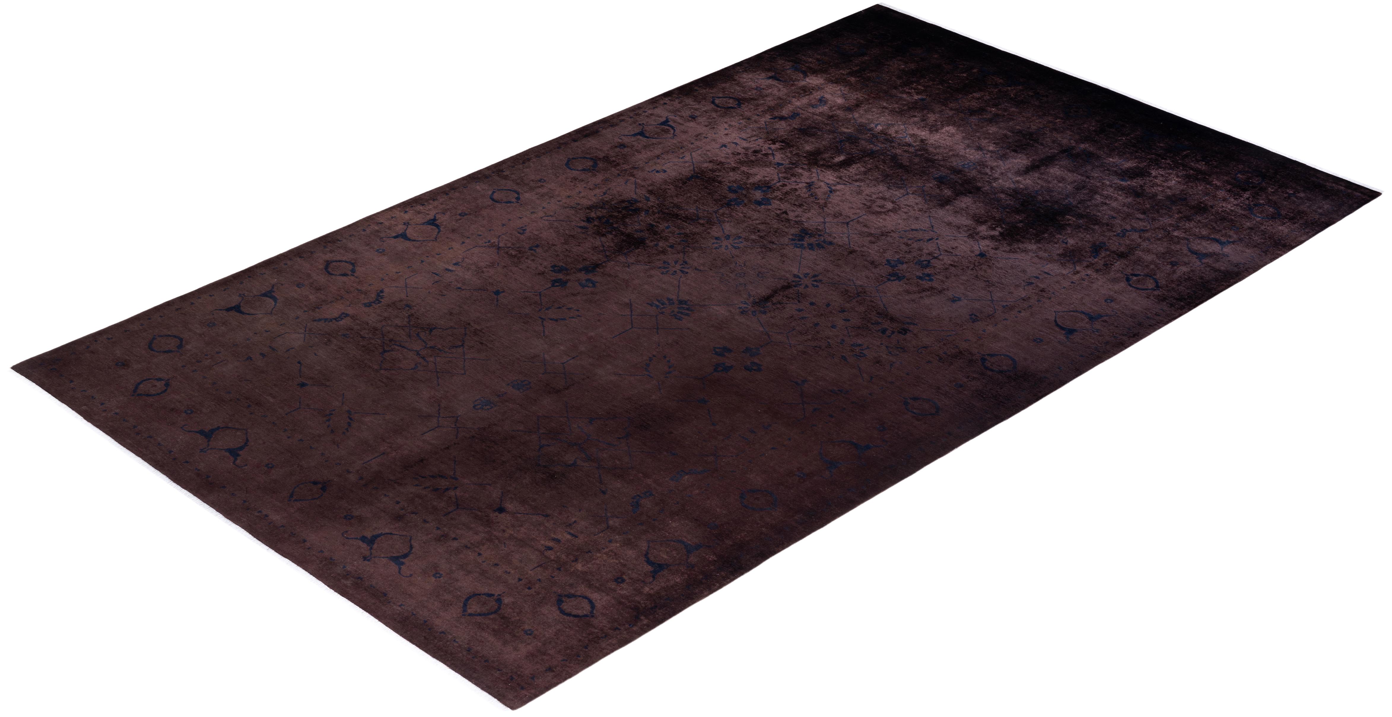 One of a Kind Hand Knotted Contemporary Overdyed Brown Area Rug For Sale 3