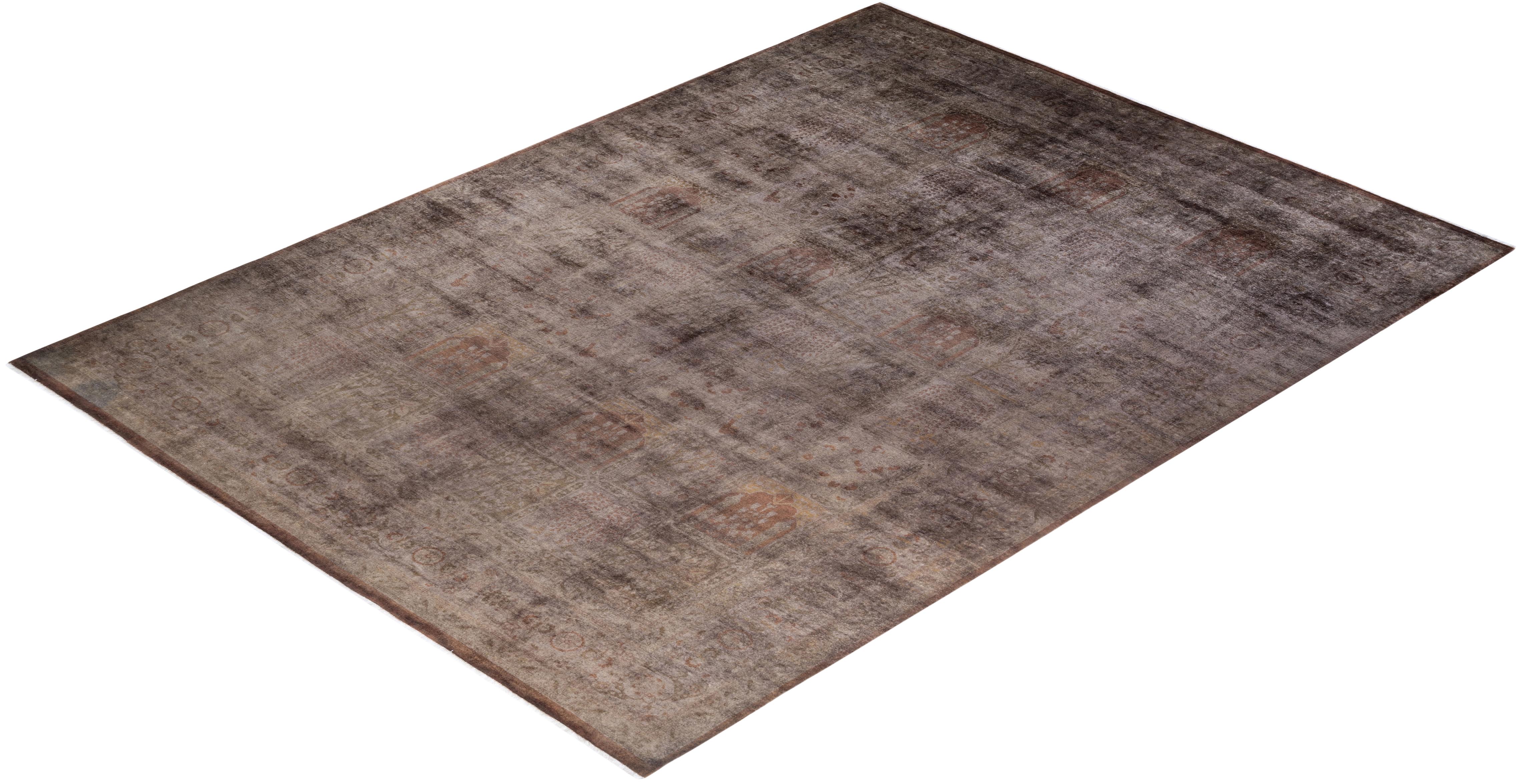 One of a Kind Hand Knotted Contemporary Overdyed Brown Area Rug For Sale 3
