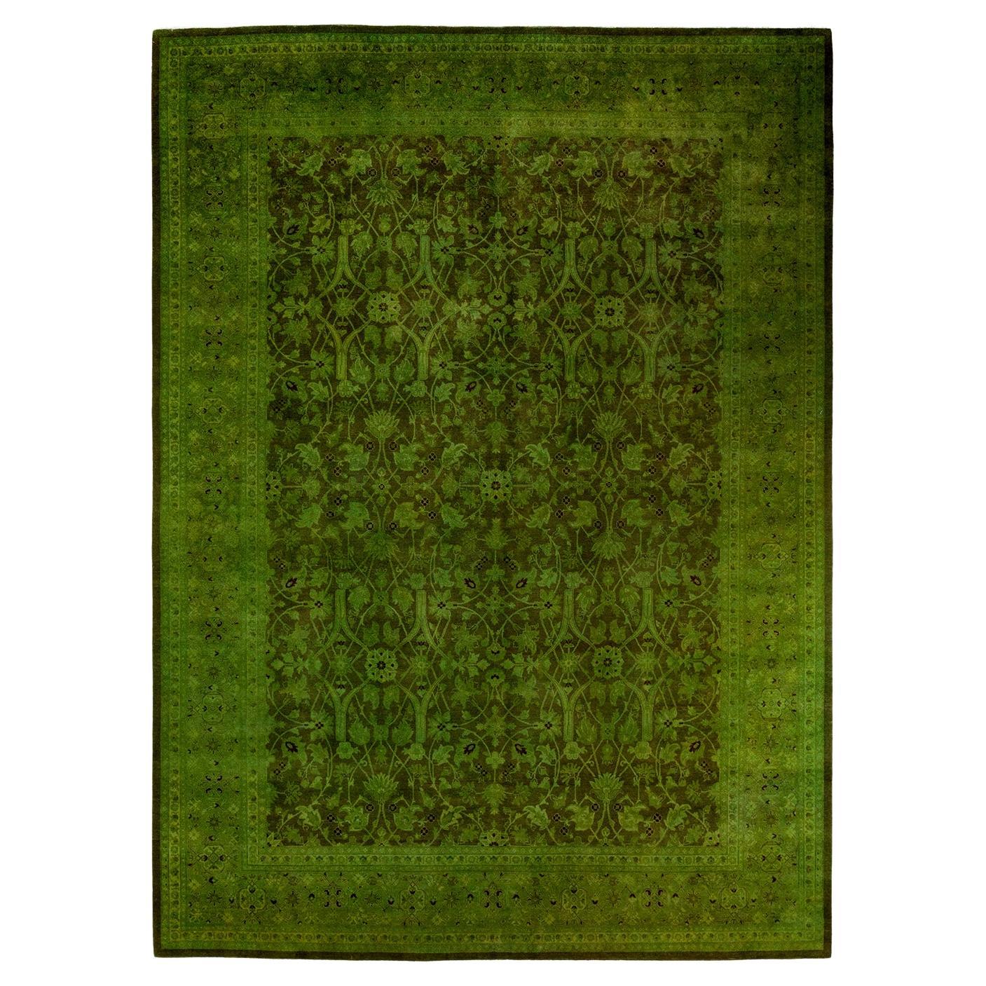 One of a Kind Hand Knotted Contemporary Overdyed Brown Area Rug For