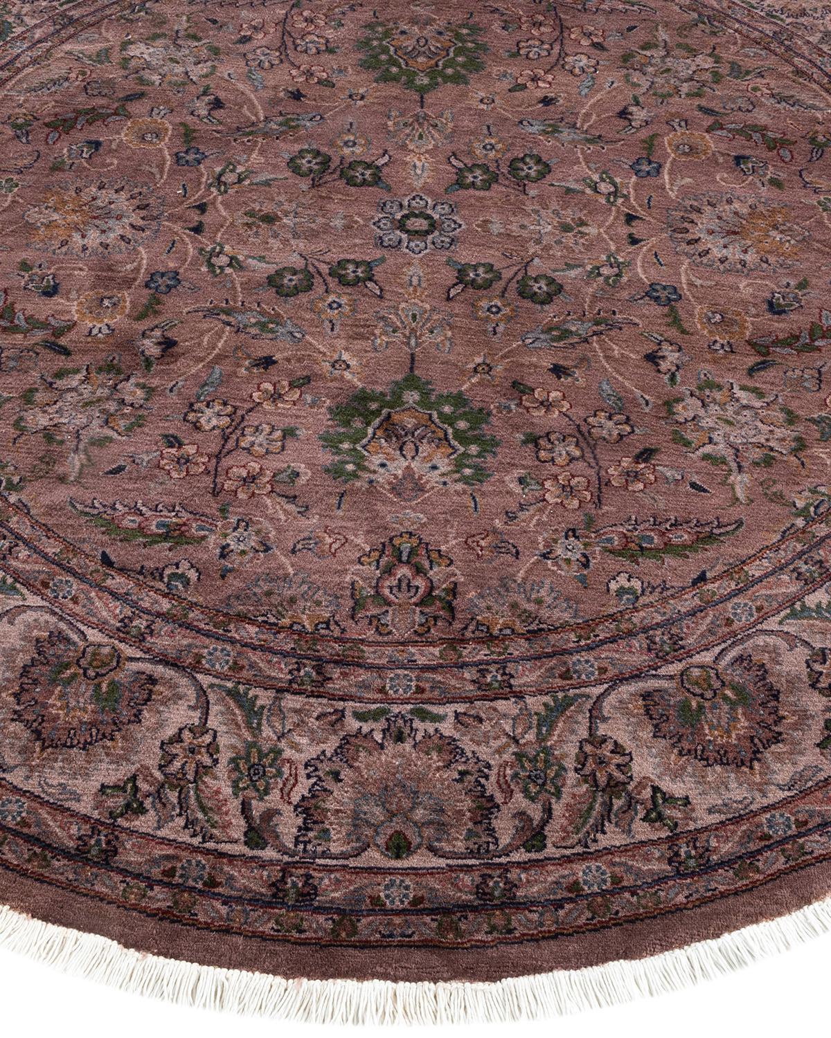 One of a Kind Hand Knotted Contemporary Overdyed Brown Round Area Rug In New Condition For Sale In Norwalk, CT