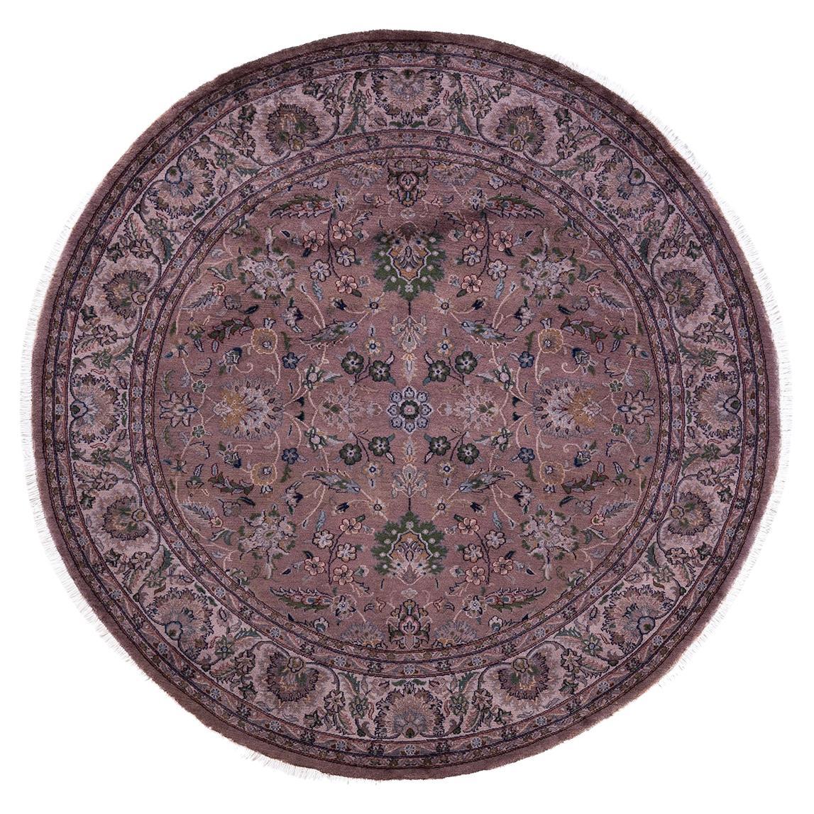 One of a Kind Hand Knotted Contemporary Overdyed Brown Round Area Rug For Sale