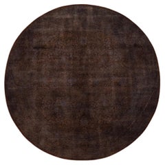 One of a Kind Hand Knotted Contemporary Overdyed Brown Round Area Rug