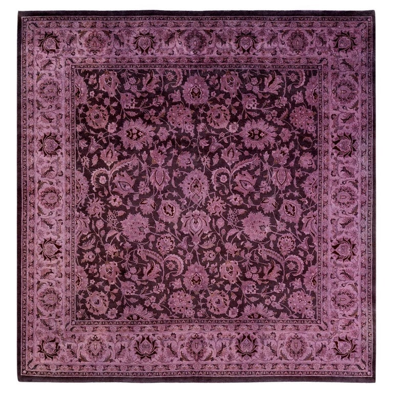 One of a Kind Hand Knotted Contemporary Overdyed Brown Square Area Rug ...