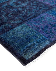 One of a Kind Hand Knotted Contemporary Overdyed Gray Area Rug