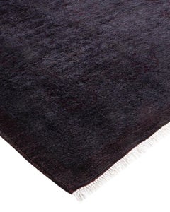 One of a Kind Hand Knotted Contemporary Overdyed Gray Area Rug