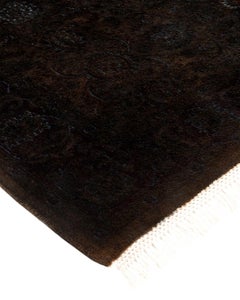One of a Kind Hand Knotted Contemporary Overdyed Gray Area Rug