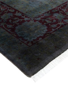 Alfombra única anudada a mano gris sobreteñida contemporánea