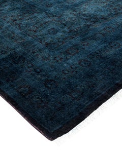 One of a Kind Hand Knotted Contemporary Overdyed Gray Area Rug