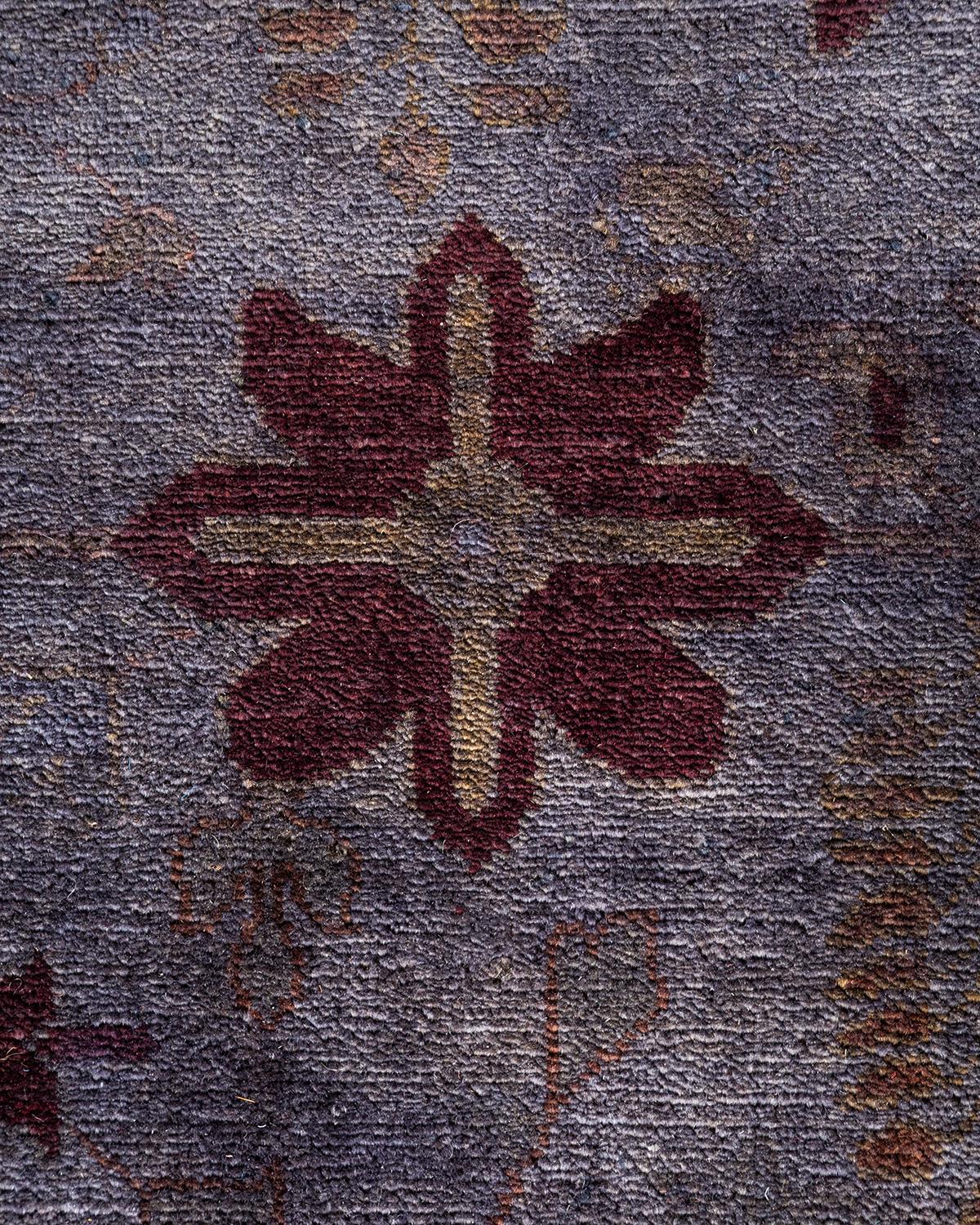 Pakistani One of a Kind Hand Knotted Contemporary Overdyed Gray Area Rug For Sale