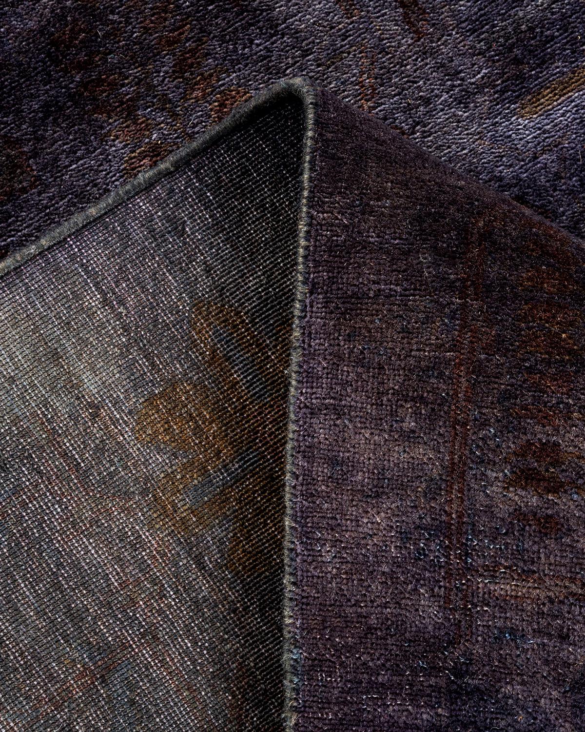 One of a Kind Hand Knotted Contemporary Overdyed Gray Area Rug For Sale 1