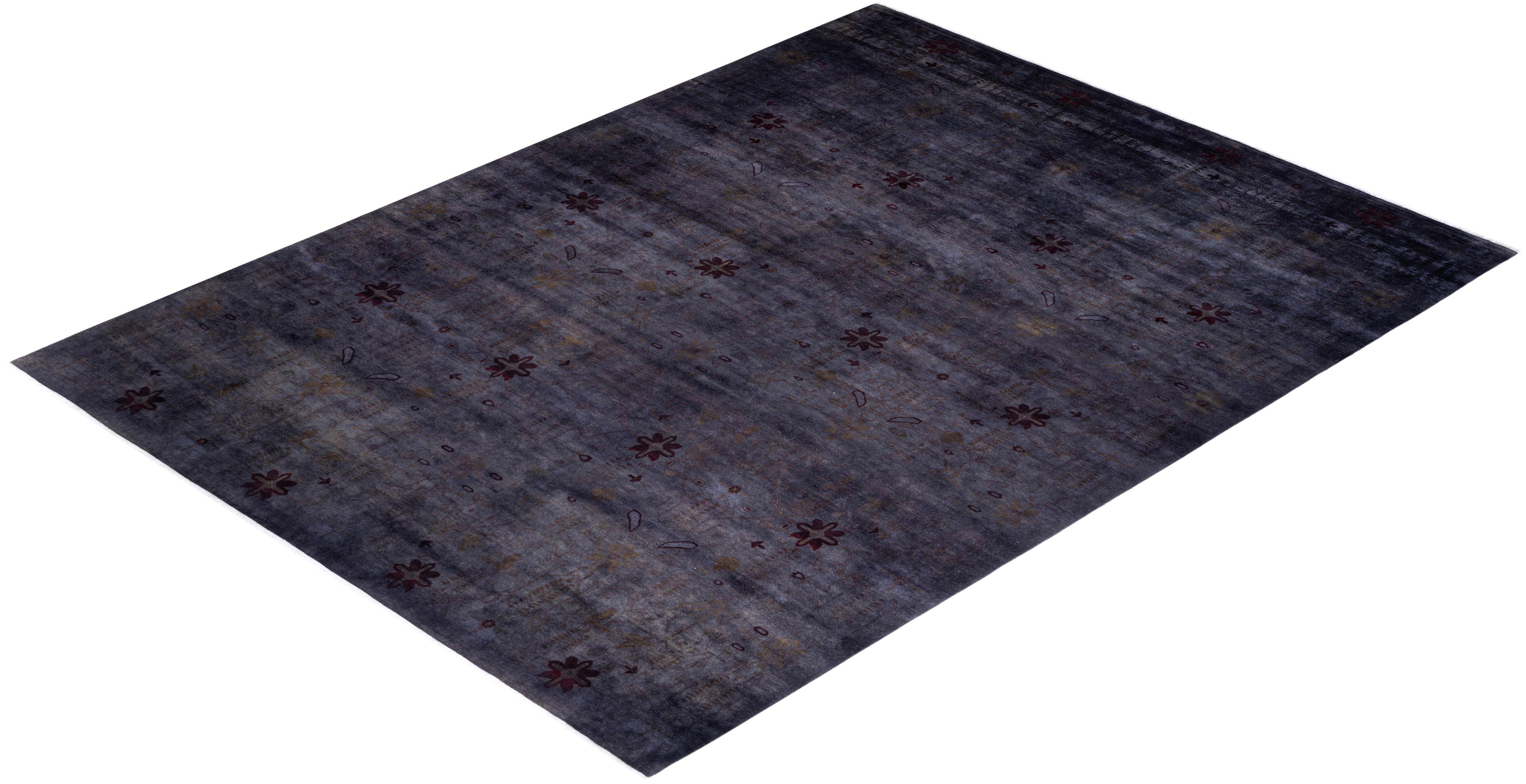 One of a Kind Hand Knotted Contemporary Overdyed Gray Area Rug For Sale 3
