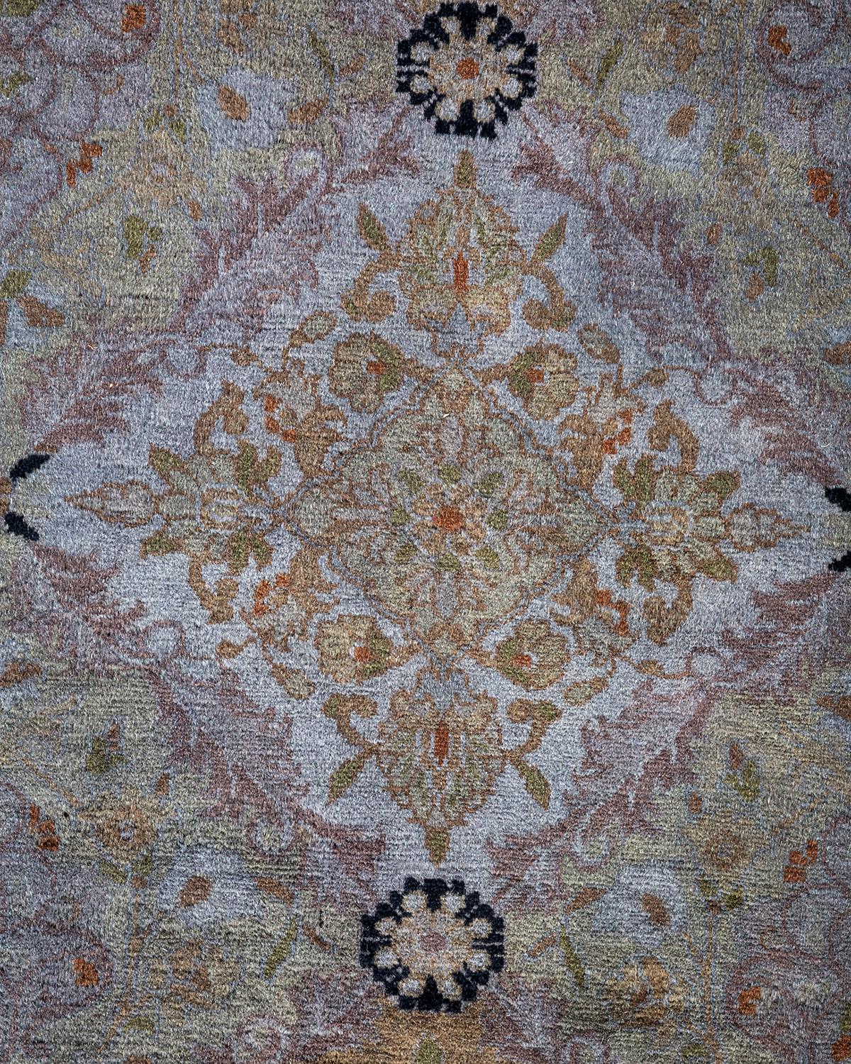 Pakistani One of a Kind Hand Knotted Contemporary Overdyed Gray Octagon Area Rug For Sale