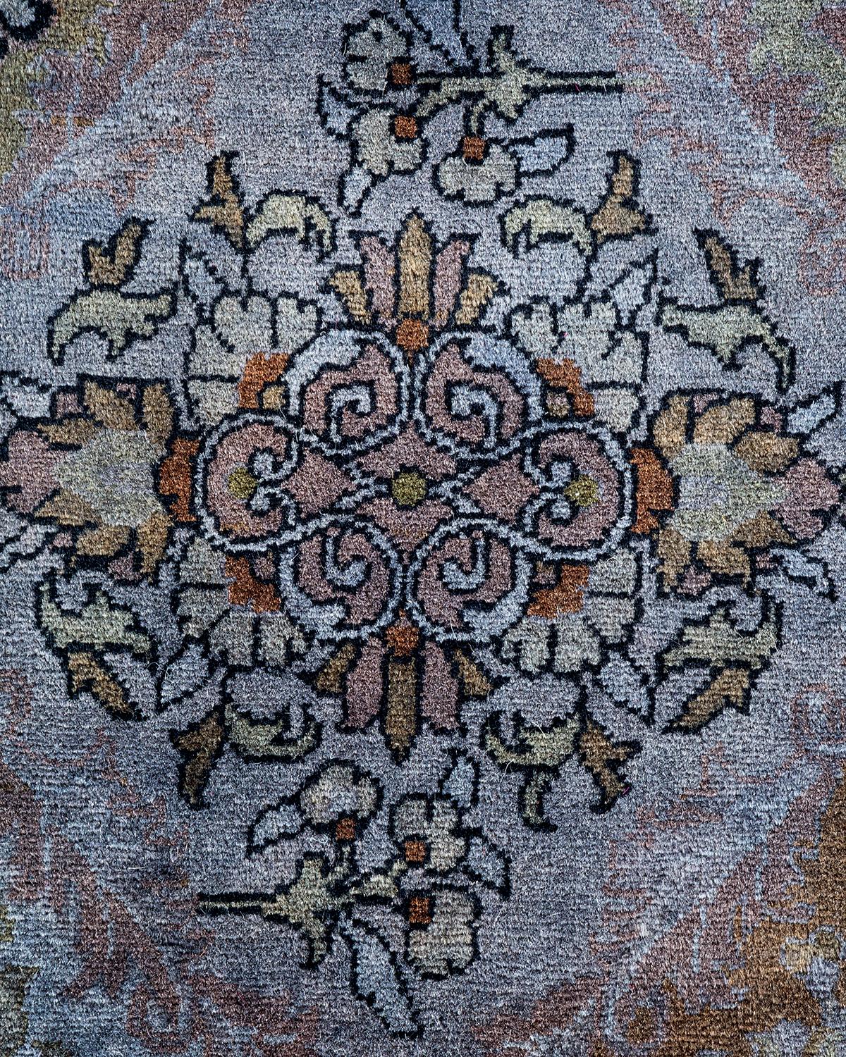 Pakistani One of a Kind Hand Knotted Contemporary Overdyed Gray Octagon Area Rug For Sale