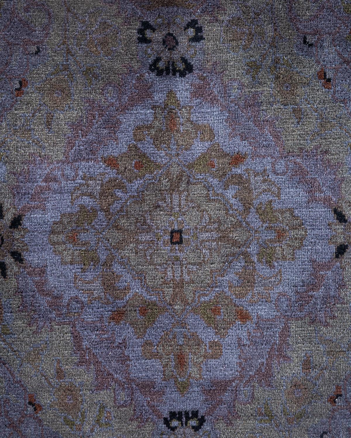 Pakistani One of a Kind Hand Knotted Contemporary Overdyed Grey Octagon Area Rug For Sale
