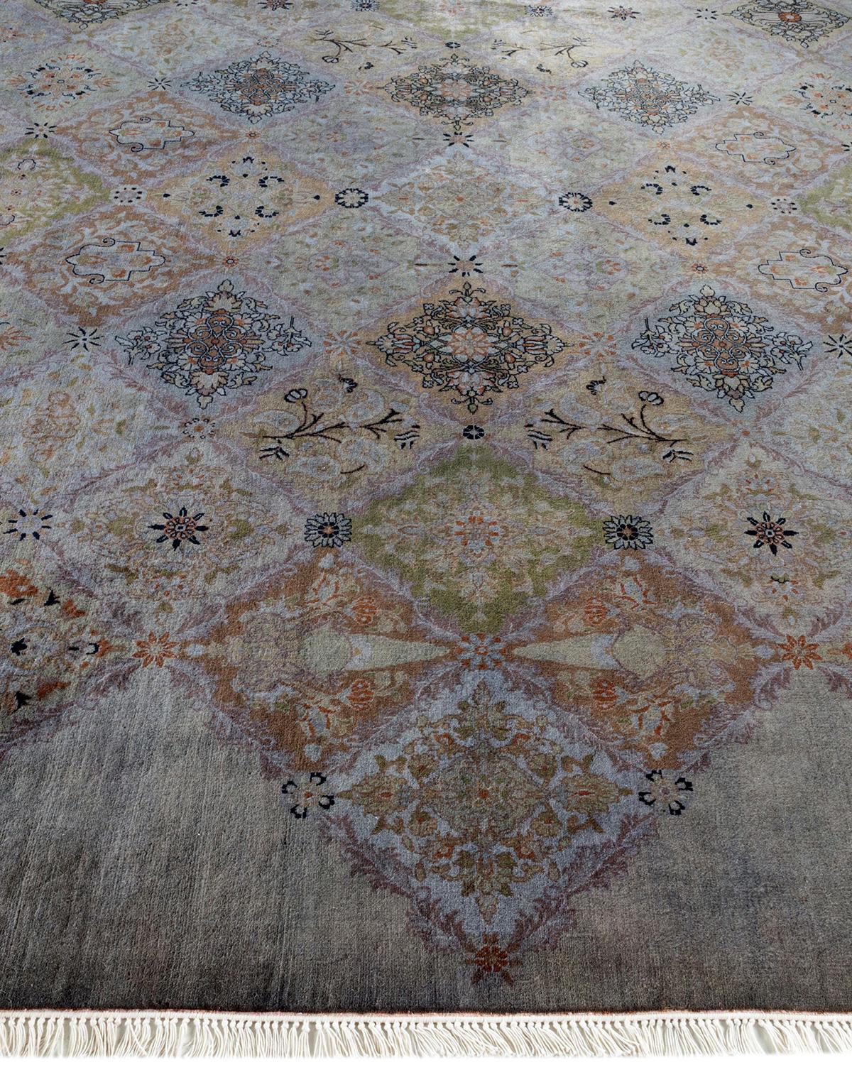 One of a Kind Hand Knotted Contemporary Overdyed Gray Octagon Area Rug In New Condition For Sale In Norwalk, CT