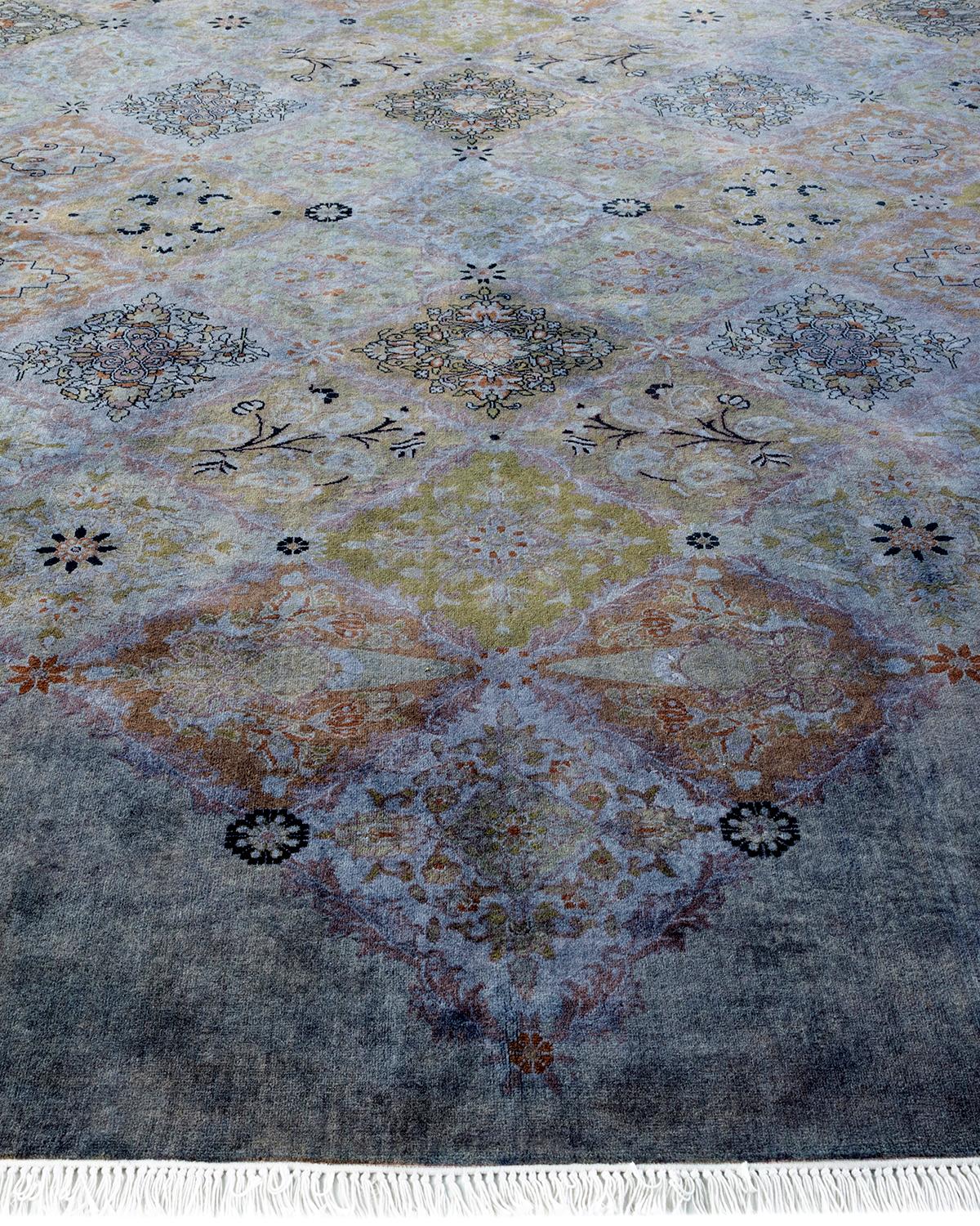 One of a Kind Hand Knotted Contemporary Overdyed Gray Octagon Area Rug In New Condition For Sale In Norwalk, CT